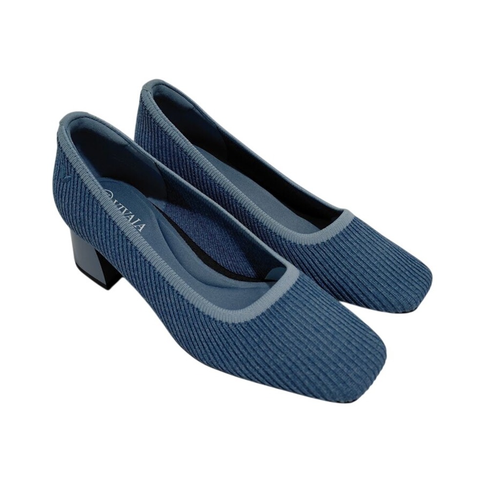 Vivaia Blue Ribbed Knit Square Toe Block Heel Pumps Womens Size 35 NEW